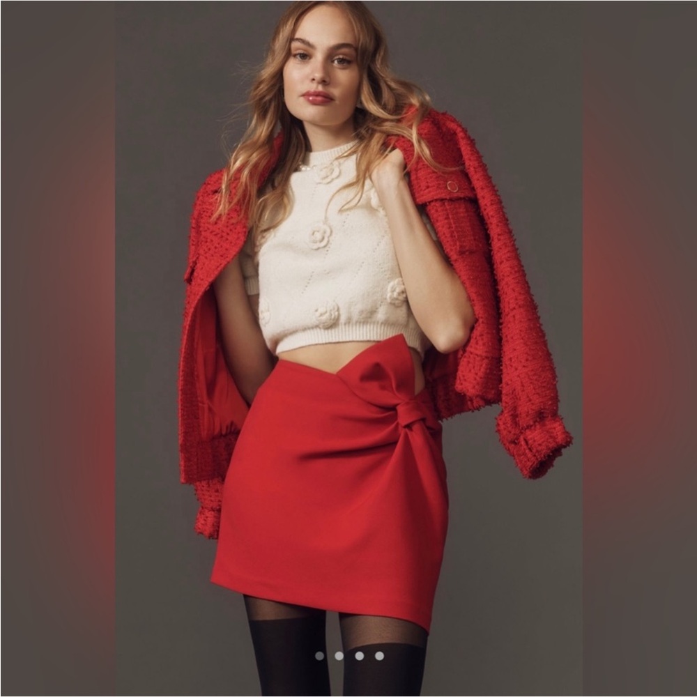 Anthropologie Maeve Twist Bow Mini Skirt Womens Sz 2 Red